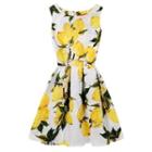 Lemon Print Sleeveless A-line Dress