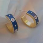 Alloy Flower Open Hoop Earring 1 Pair - 0618a - Silver Needle - Gold & Navy Blue - One Size