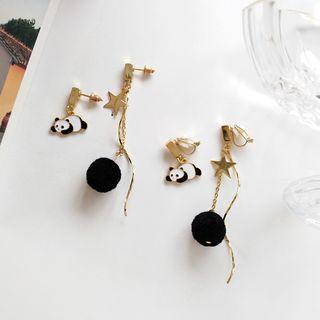 Non-matching Alloy Panda Bobble Dangle Earring