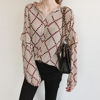 Mandarin-collar Open-placket Pattern Blouse