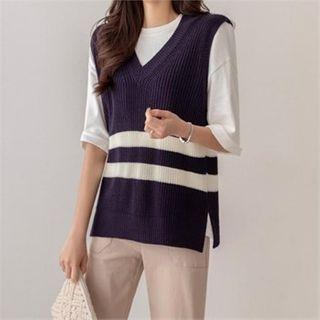 V-neck Stripe Knit Vest