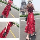 Sleeveless Chiffon Ruffle Trim Dress