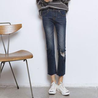 Cropped Distressed Boot Cut Jeans