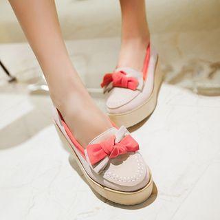 Bow Faux-suede Platform Loafers