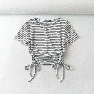 Striped Print Short-sleeve Crop Top