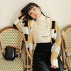 Color Block Check Cardigan Yellow - One Size