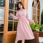 Long-sleeve Floral Embroidery A-line Qipao Dress
