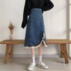 Ruffled Denim Midi A-line Skirt