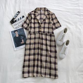 Plaid Shirt Dress Orange - One Size