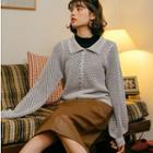 Puff-sleeve Perforated Cardigan Silver - One Size
