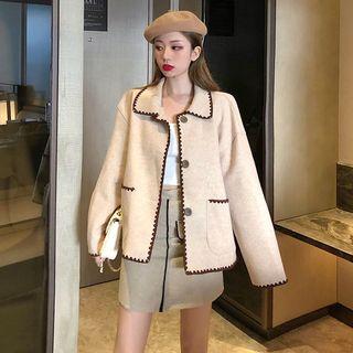 Contrast Trim Faux Shearling Jacket / Tweed Skirt