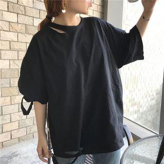 Distressed Plain Loose-fit Short-sleeve T-shirt