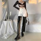 Two-tone Faux Leather Panel Straight Leg Pants