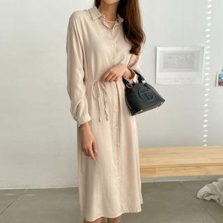 Tie-waist Long Shirtwaist Dress