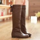Faux Leather Ribbon Tall Boots