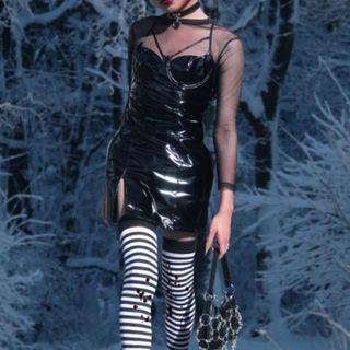 Spaghetti-strap Faux Leather Mini Bodycon Dress
