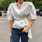 Puff-sleeve Surplice-wrap Blouse