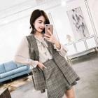 Set: Double Breasted Vest + A-line Plaid Skirt