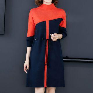 Two-tone Drawstring-waist Knit Dress