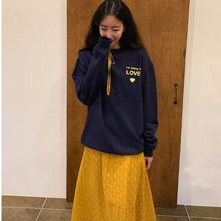 Long-sleeve Letter Printed Sweatshirt / Long-sleeve Tie Neck Drawstring Printed Dress