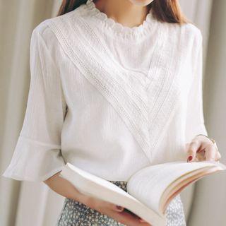 Elbow-sleeve Lace Trim Shirt