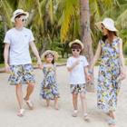 Family Matching Sleeveless Hooded Dress/ Embroidered Short-sleeve T-shirt/ Drawstring Shorts