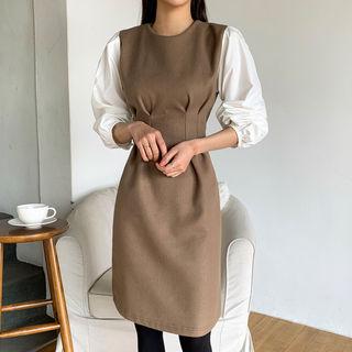Color-block Pintuck-waist Dress