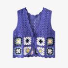 Color Block Tie-front Crochet Vest