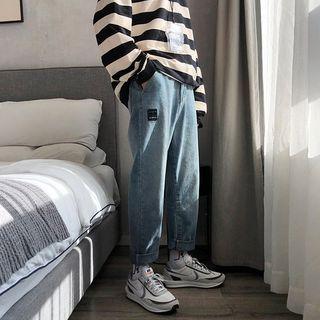 Applique High-waist Straight-cut Jeans