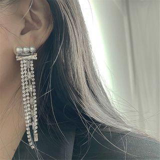 Rhinestone Fringe Earring 1 Pair - Transparent & White - One Size