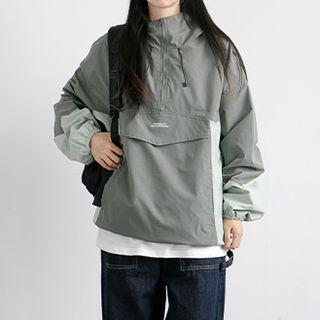 Color Block Zip Collar Cargo Jacket