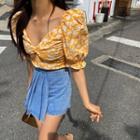 Tie-back Knotted Floral Blouse
