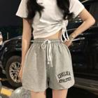 Embroidered Letter Wide-leg Sweatshorts