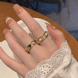 Rhinestone Heart Open Ring / Set Of 2