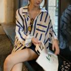Long-sleeve Striped Loose-fit Shirt / Shorts
