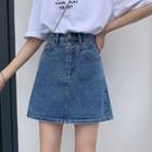 High Waist Denim Mini A-line Skirt