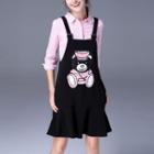 Set: Striped Shirt + Bear Patch Pinafore Dress