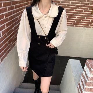 Peter Pan Collar Velvet Shirt / Corduroy Jumper Skirt