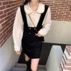 Peter Pan Collar Velvet Shirt / Corduroy Jumper Skirt
