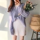 Long-sleeve Cable Knit Cardigan Violet - One Size