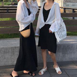 Sleeveless A-line Dress / Sleeveless A-line Maxi Dress / Light Jacket