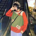 Color Block Flower Pattern Sweater As Shown In Figure - One Size