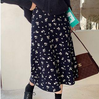 Floral Knit Skirt Navy Blue - One Size