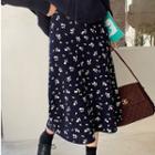 Floral Knit Skirt Navy Blue - One Size
