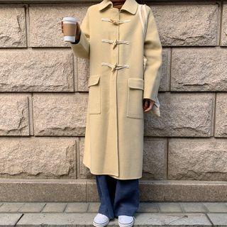 Plain Long Toggle Coat Light Yellow - One Size