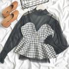 Set: Check Camisole Top + See-through Mesh Long-sleeve Top