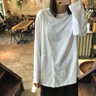 Long Sleeve Panel Plain T-shirt White - One Size