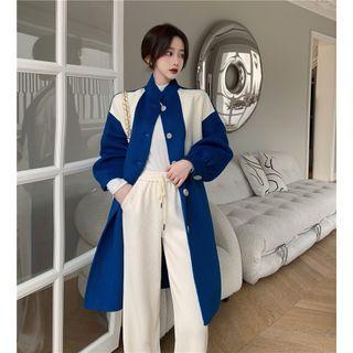 Two-tone Color Block Button-up Coat