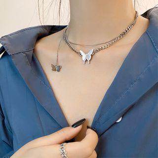 Butterfly Pendent Layered Chain Necklace Necklace - As Shown In Figure - One Size