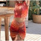 Set: Short-sleeve Tie Dye Top + Skirt